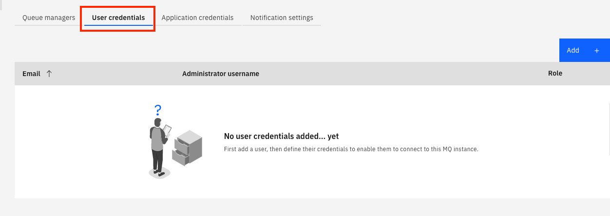 Shows the user credential tab