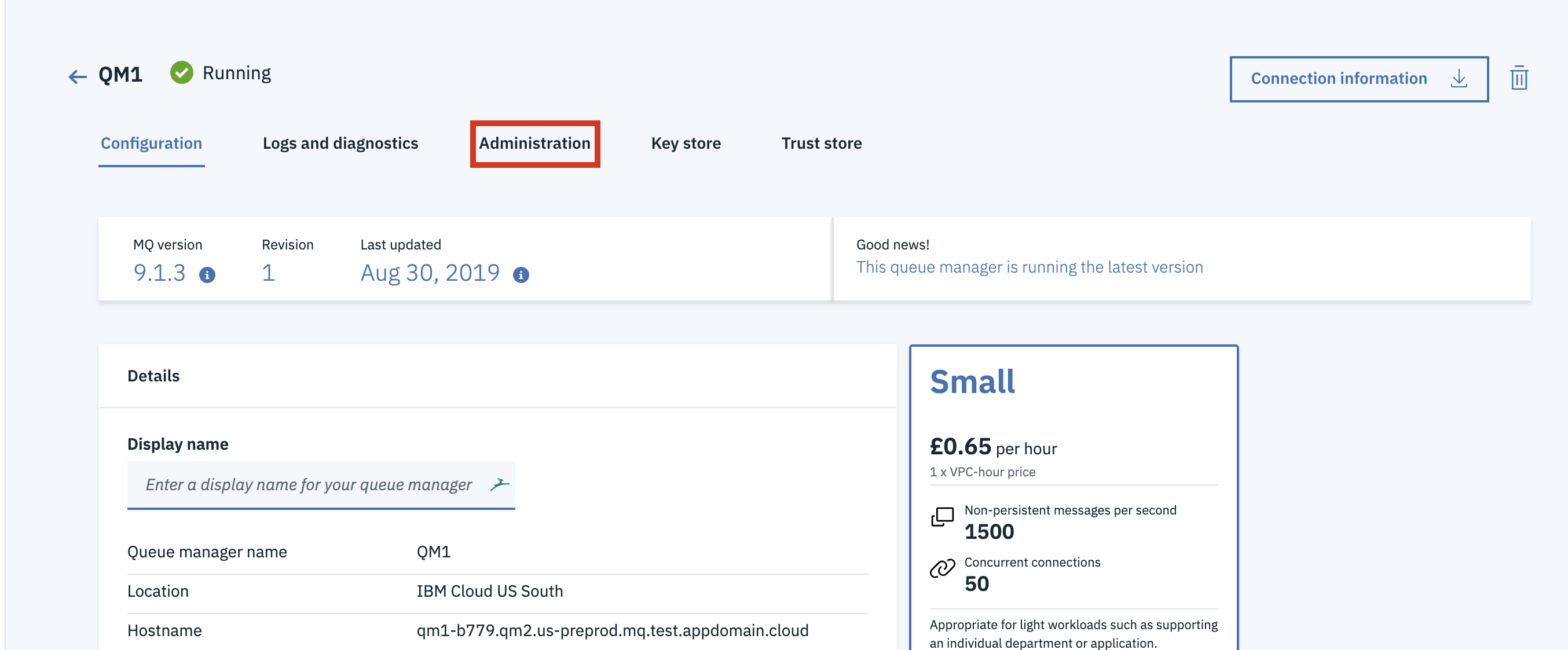 Shows the Administration tab selected
