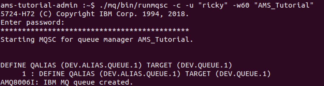 shows the creation of the alias queue