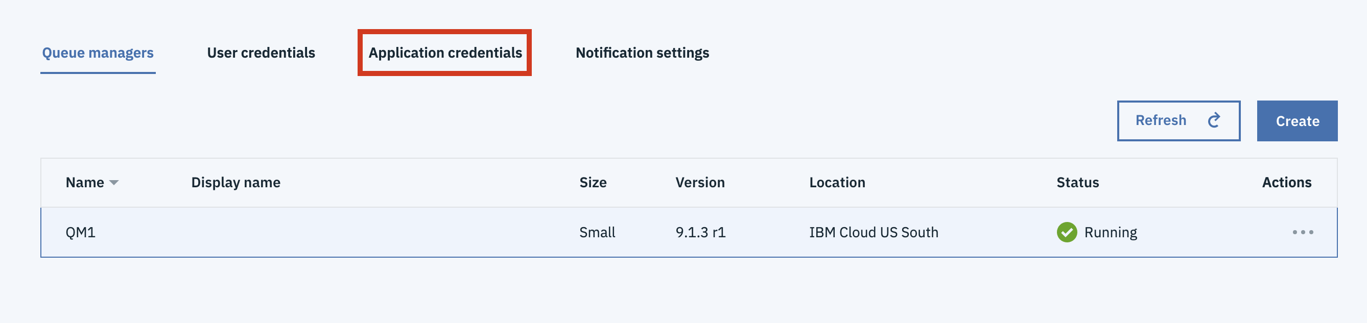 Shows the Applications credentials tab