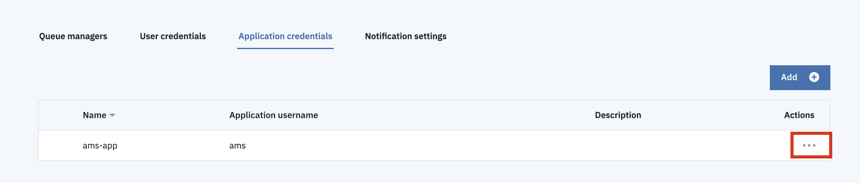 Shows the Applications credentials tab