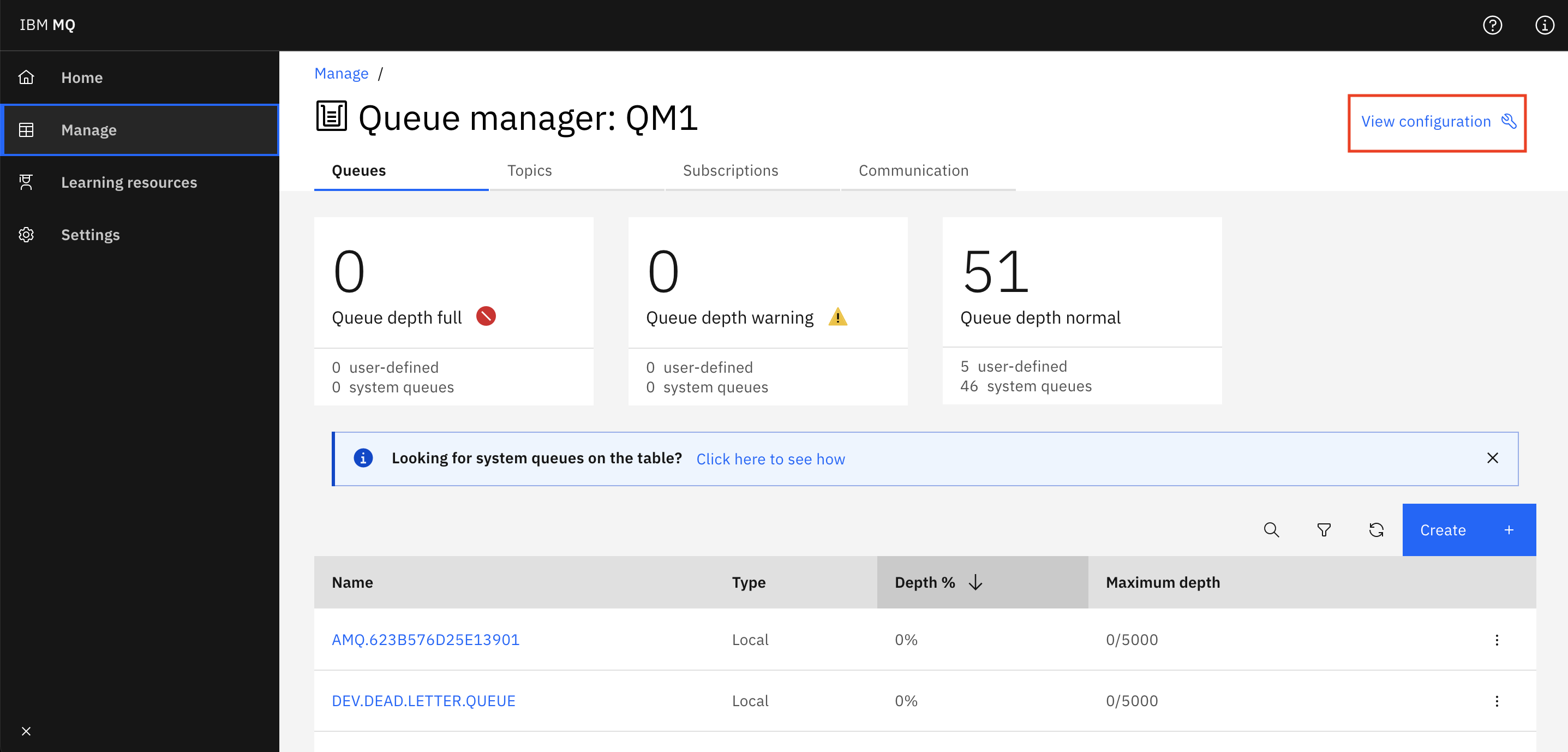 Shows the configuration page