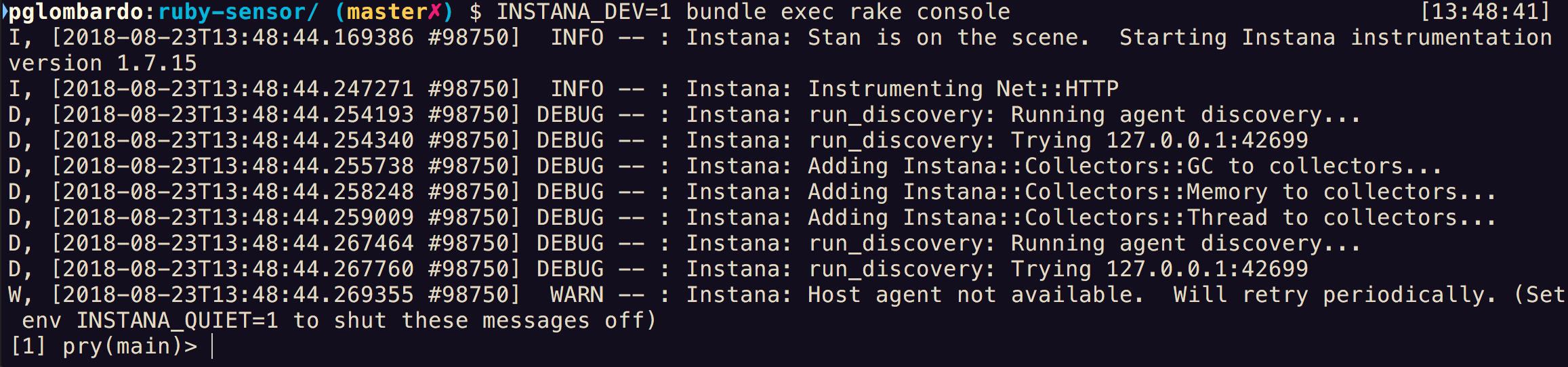 Instana console output