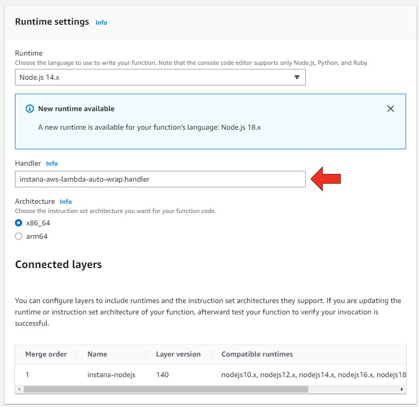 edit basic settings to set Instana's handler