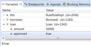 Image shows the expended loan object in the Variables view.