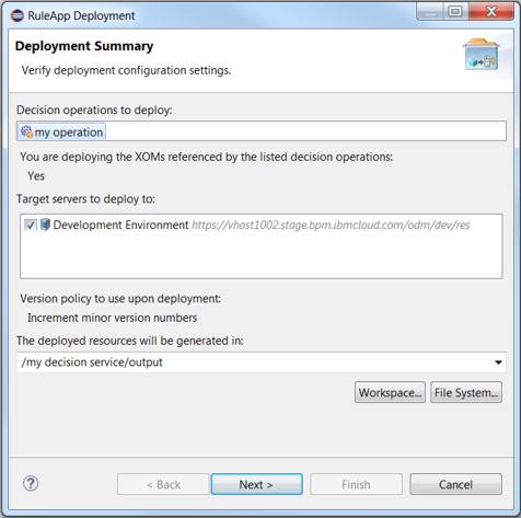 Image shows RuleApp deployment wizard.
