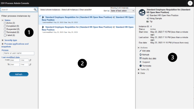 Process Inspector shows three panels in a column format for search, results, and details.