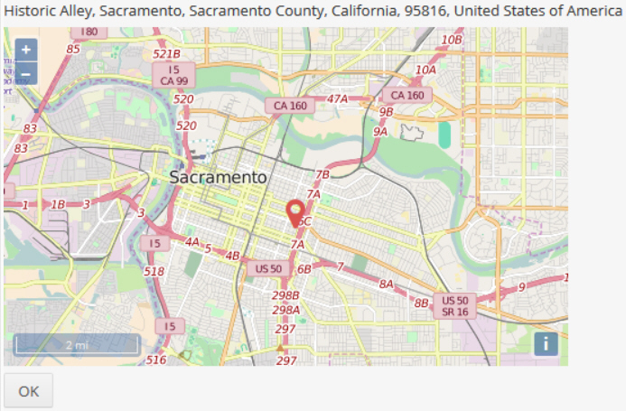 A street map is shown, with a marker at the user's location