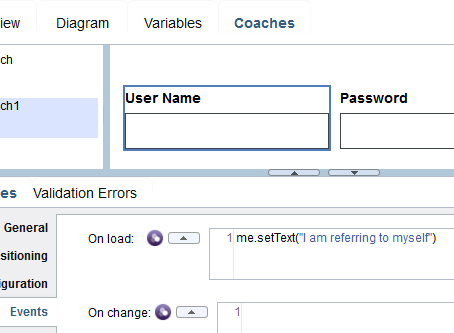 The self-referring logic is placed in the On load event of the User Name field.