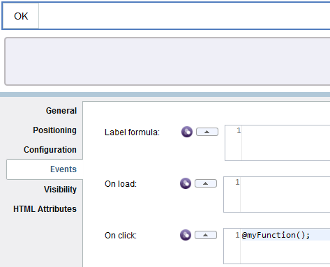 A custom function that uses a Page keyword is added to the On click event handler of a button.