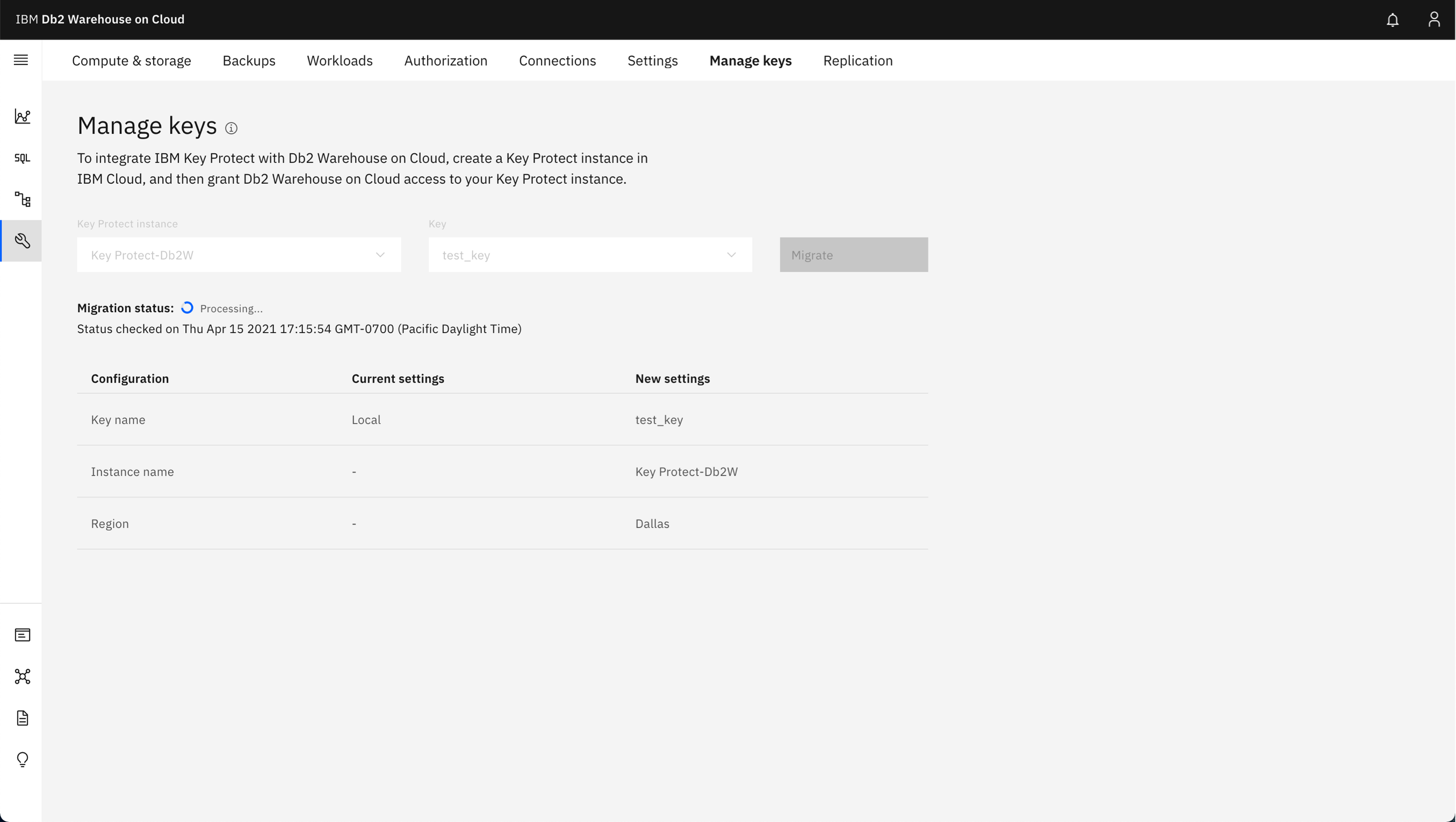 Screen capture of the key migration confirmation window