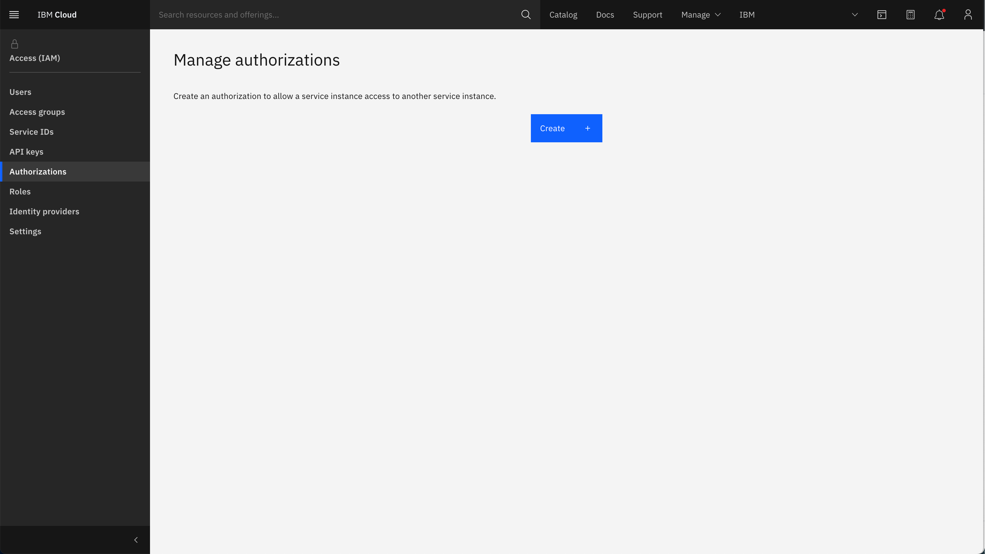 Screen capture of the Manage Authorizations page