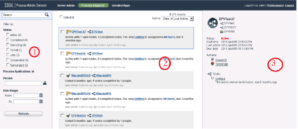 Process Inspector showing its three panels in a column format. The first panel is the search panel. The middle panel is the results panel. The third panel is the details panel.