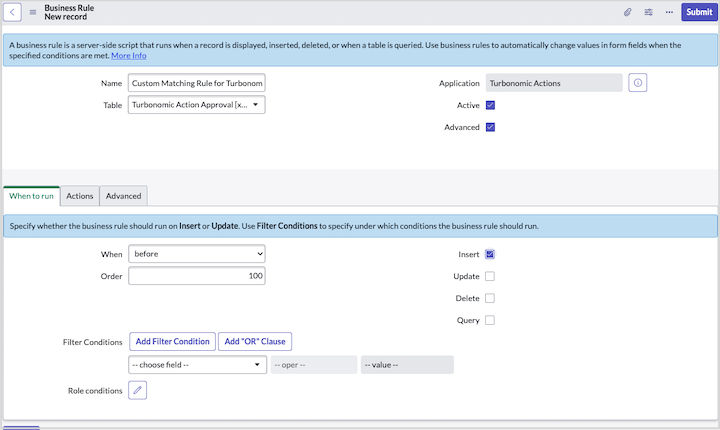 Triggered rule in Business Rule dialog