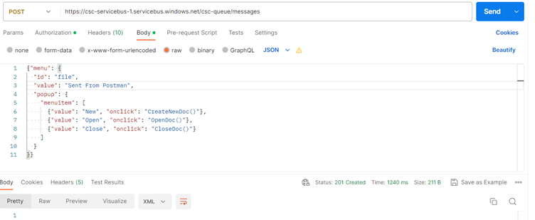 Message sent from a REST client application.
