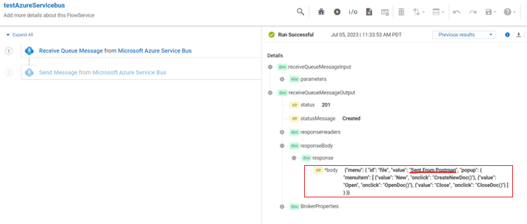 Message received in Integration tenant