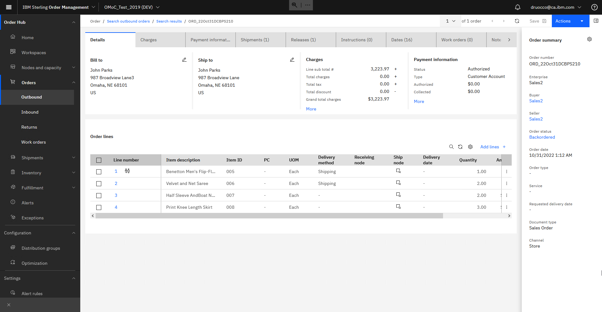Order details page
