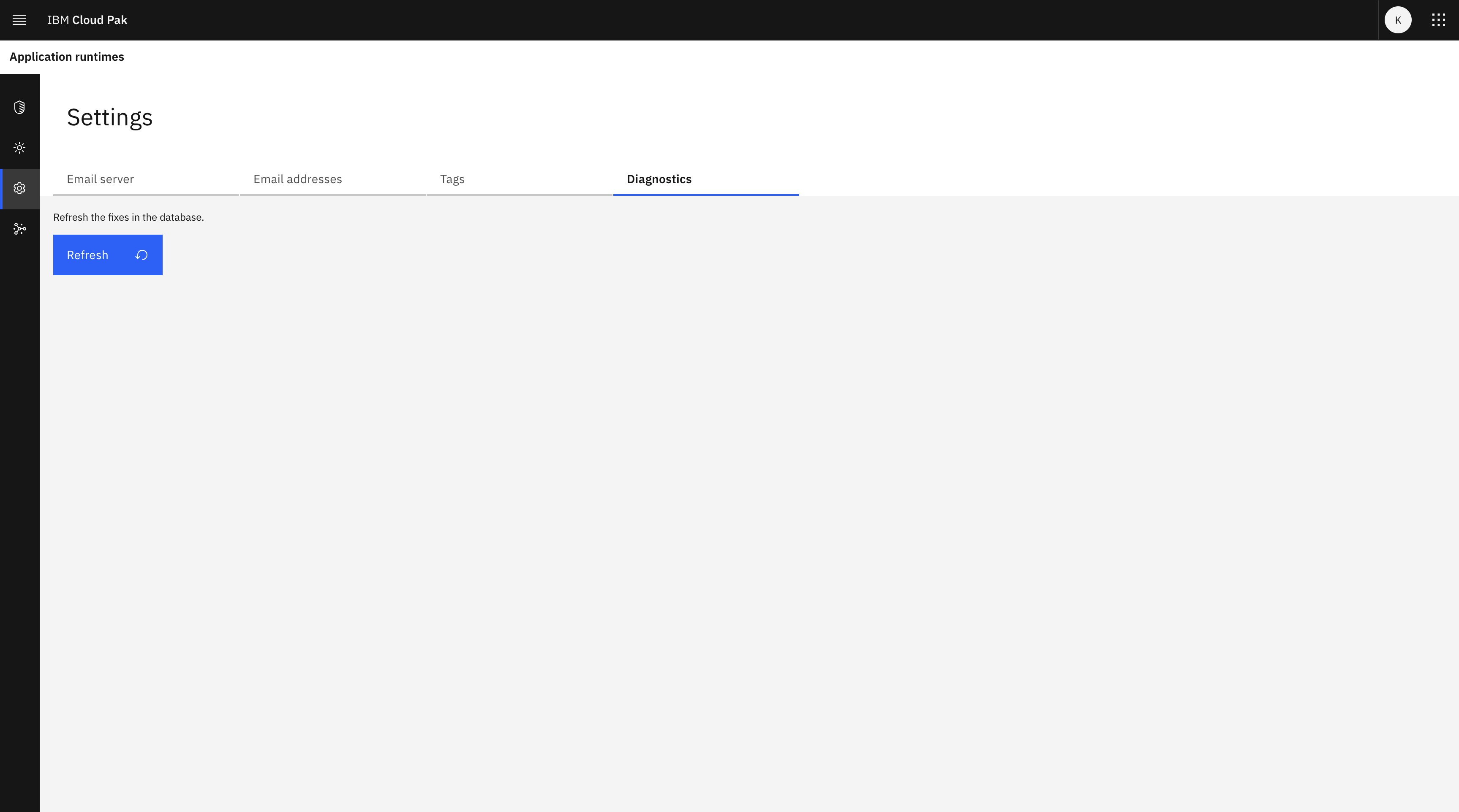 Diagnostics page for refreshing the fixes database when a fix is not available or is out of date