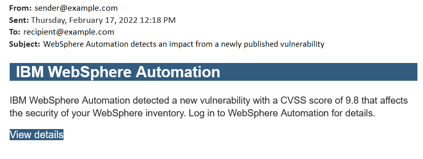 Example email that is sent when a new vulnerability is detected in a registered server