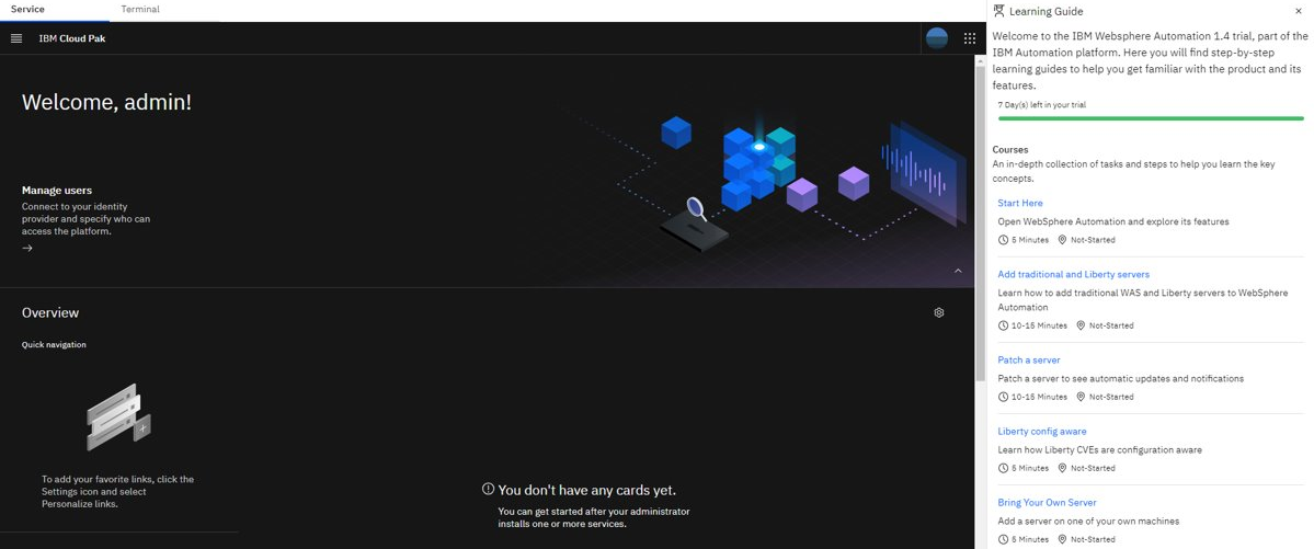 Welcome page for IBM Cloud Pak