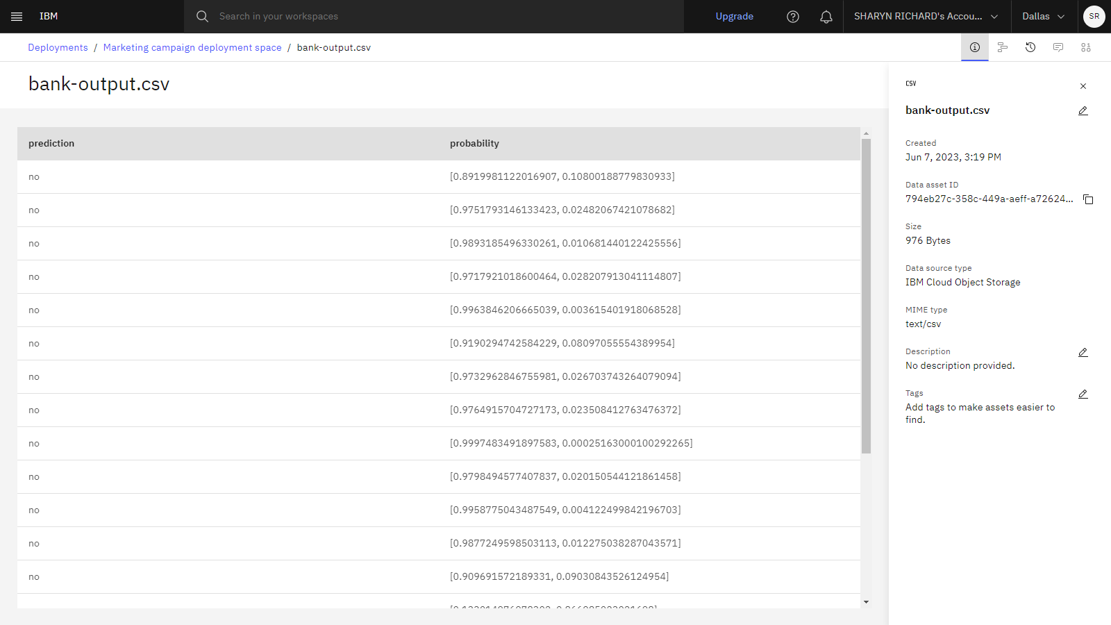 The following image shows the results of the batch deployment job.