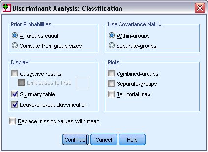 التحليل التمييزي، مربع حوار التصنيف