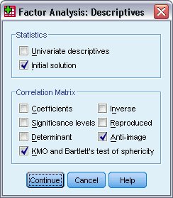 التحليل العاملي - مربع حوار الوصفي Descriptives