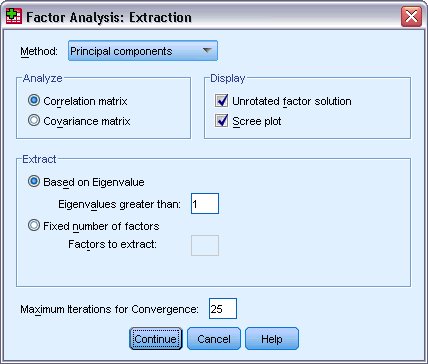 مربع حوار الاستخراج - التحليل العاملي