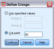 مربع حوار تحديد المجموعات مع تحديد 50 كقيمة نقطة القطع