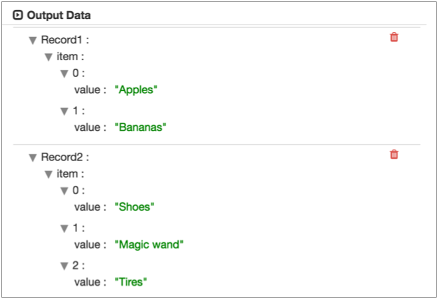 Output Data page showing two records