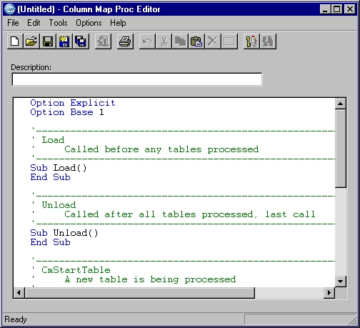 Example of the Column Map Procedure Editor, described below