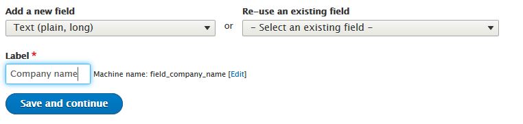 A screen shot of the add field page