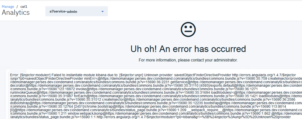 Typical error message when the Analytics service fails