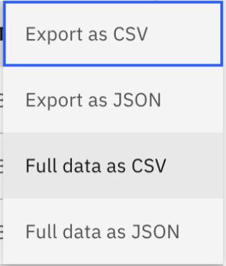 Analytics data export menu options