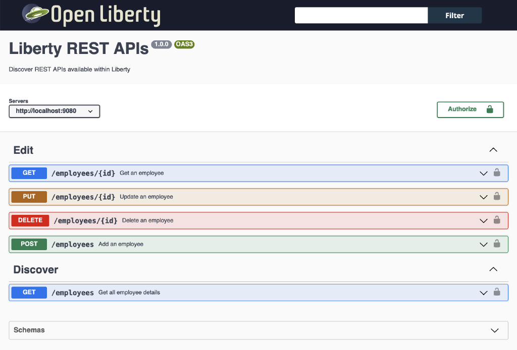 Screen capture to show the Open Liberty REST Client.