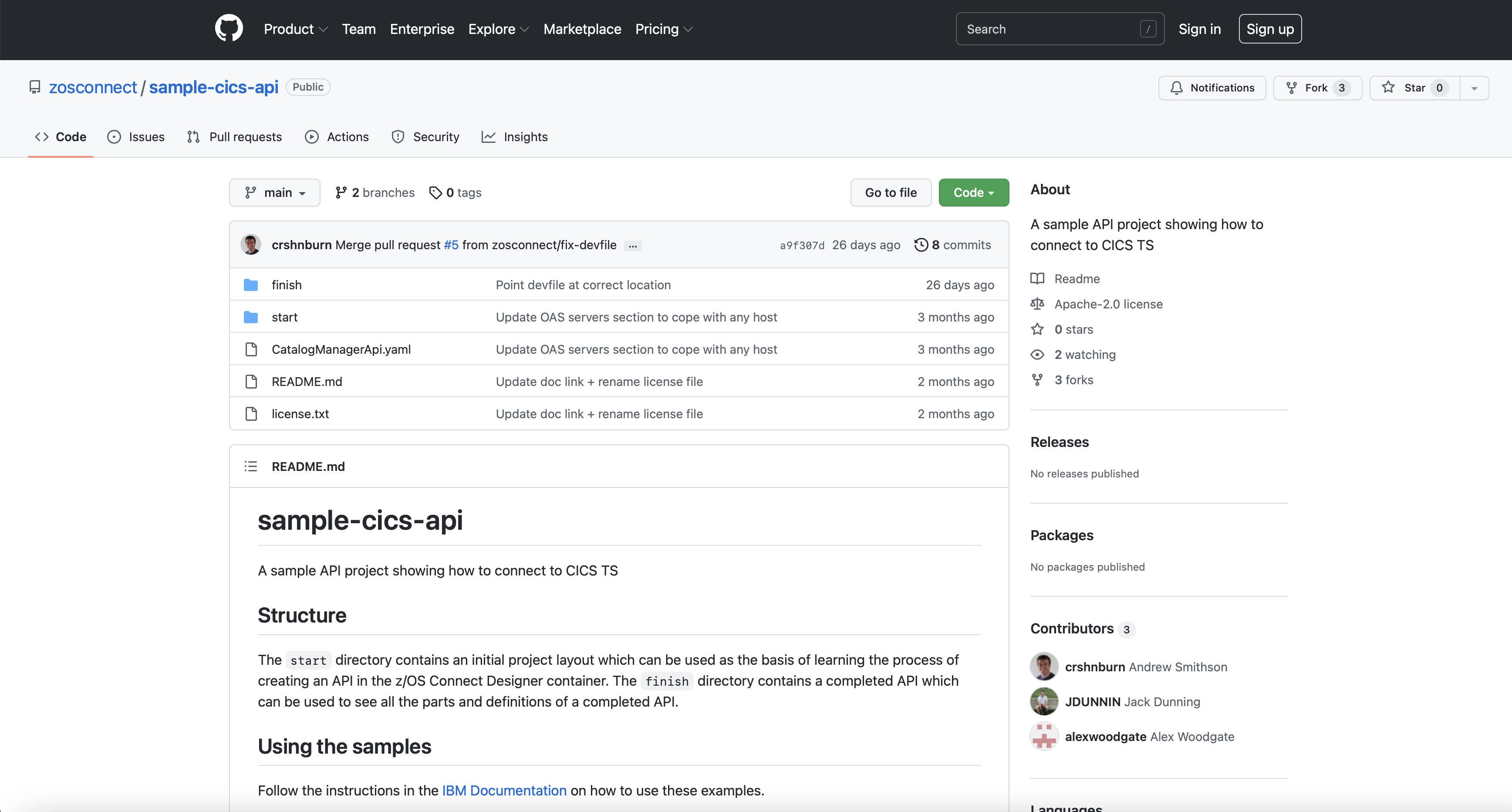 CICS z/OS Connect API Sample