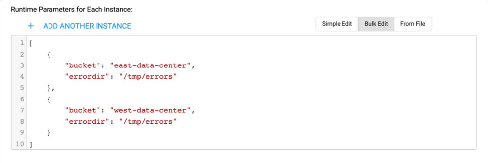 Bulk edit configuration for job runtime parameters