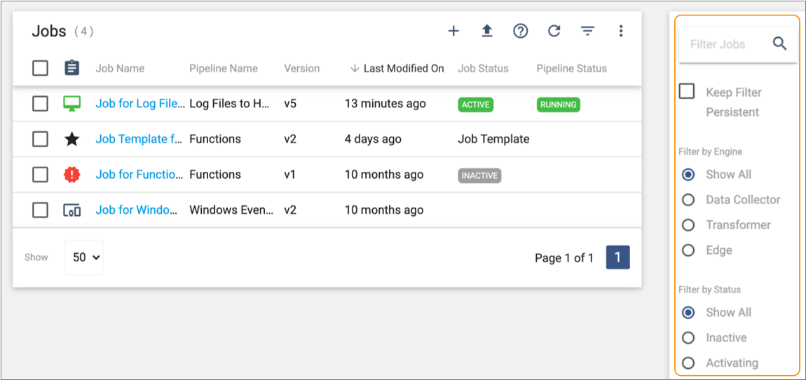 Filter column in the Jobs view