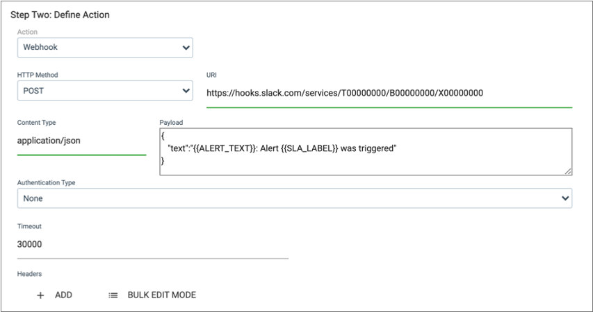 Configured Slack webhook action