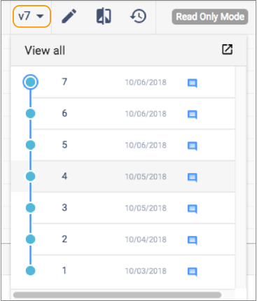 Version history displayed for pipeline
