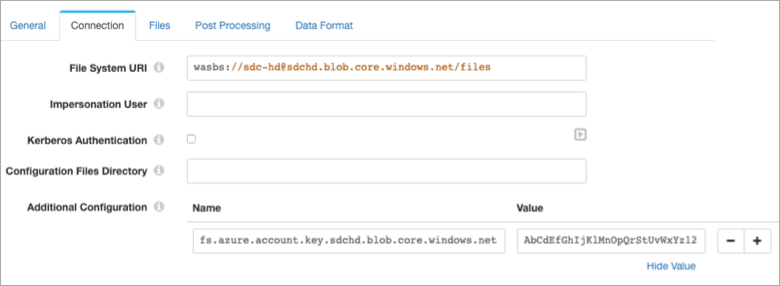 Hadoop FS Standalone origin connection properties page