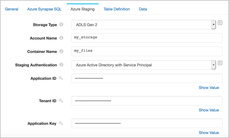 Azure Staging properties page