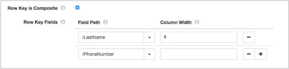 Row key fields properties