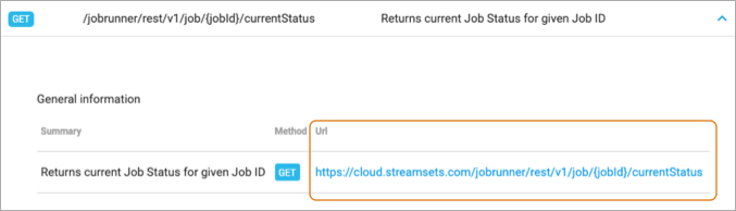 URL displayed in API details