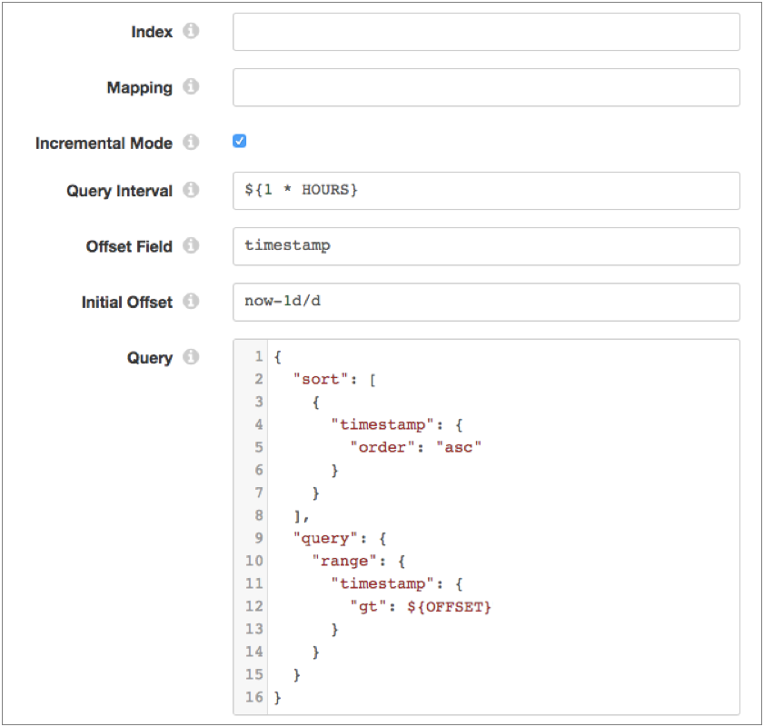 Elasticsearch origin properties page