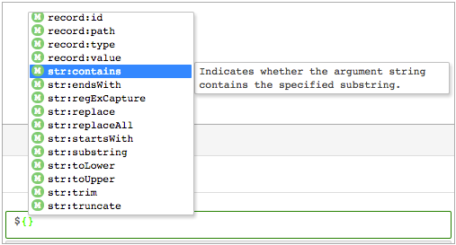 List of valid expression elements with one element highlighted a description of that element displayed