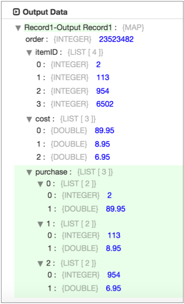 Output record with the Purchase field highlighted