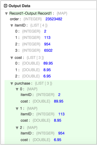 Output record with the Purchase field highlighted