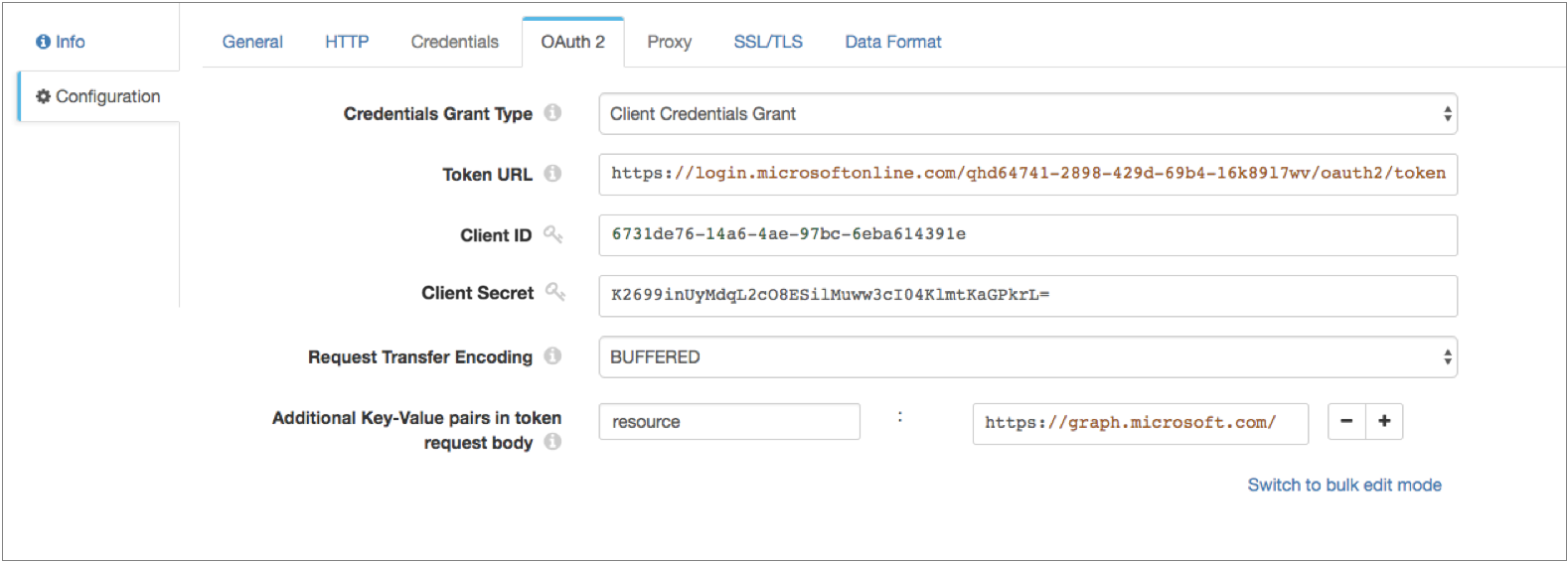 OAuth 2 properties page