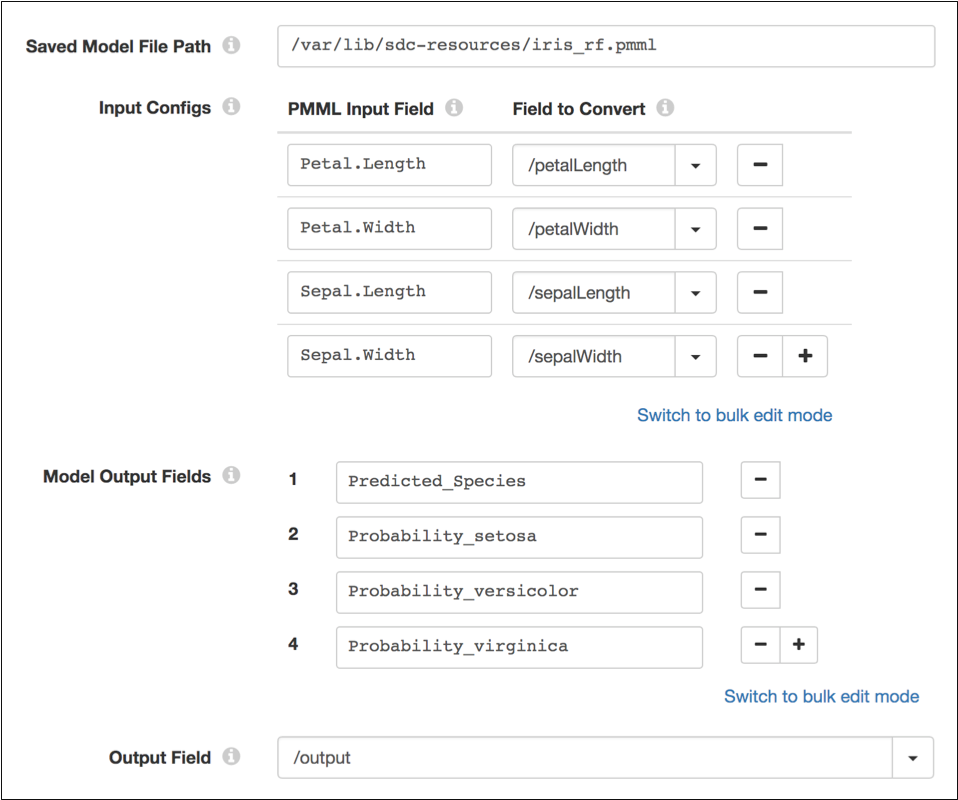 PMML Evaluator processor properties page